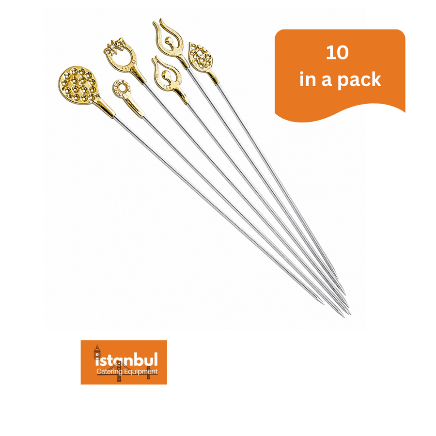 Turkish Kebab Shish Skewers BBQ  Set of 10 Meat Chick Kebab sis Brass Handle