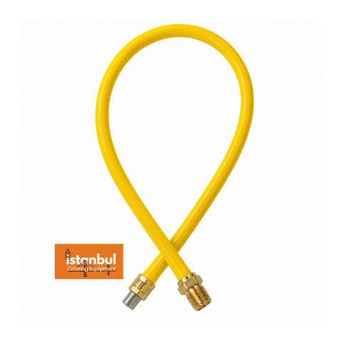 Another view of the Yellow Gas Pipe by Unbranded/Generic, highlighting its 150 cm length, ideal for various catering appliances.