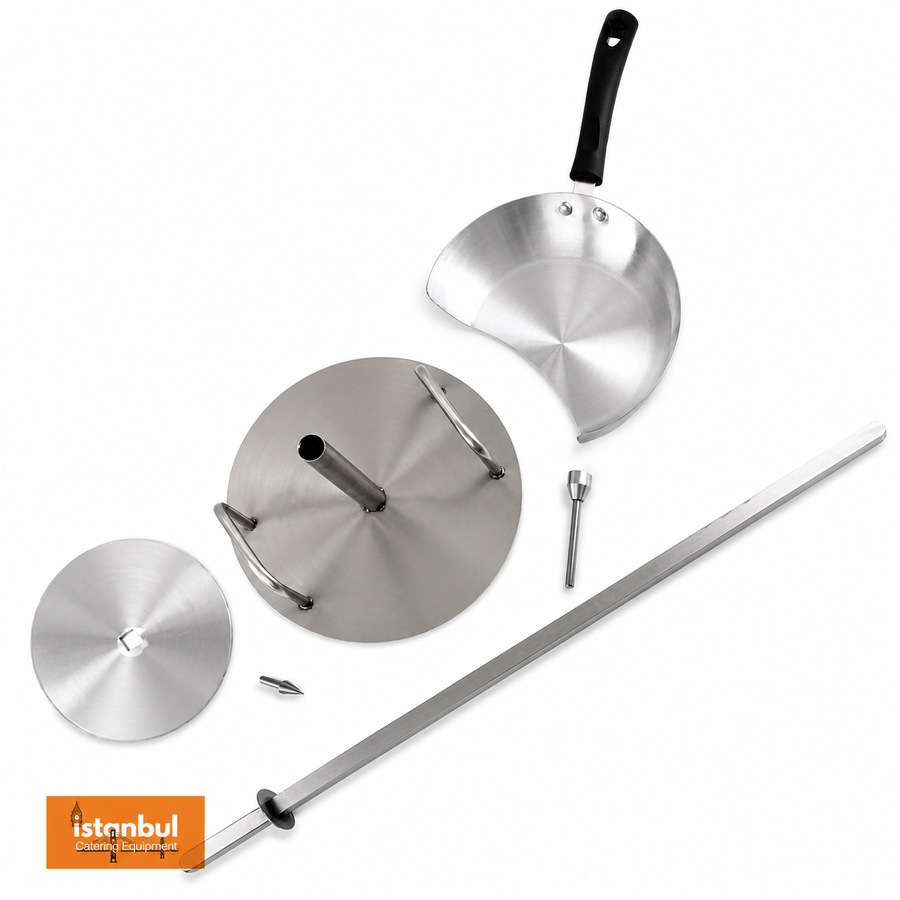 All-In-One Doner Kebab Rod, Disc, Pin, Spike, Stand & Kebab Catcher Pan Set