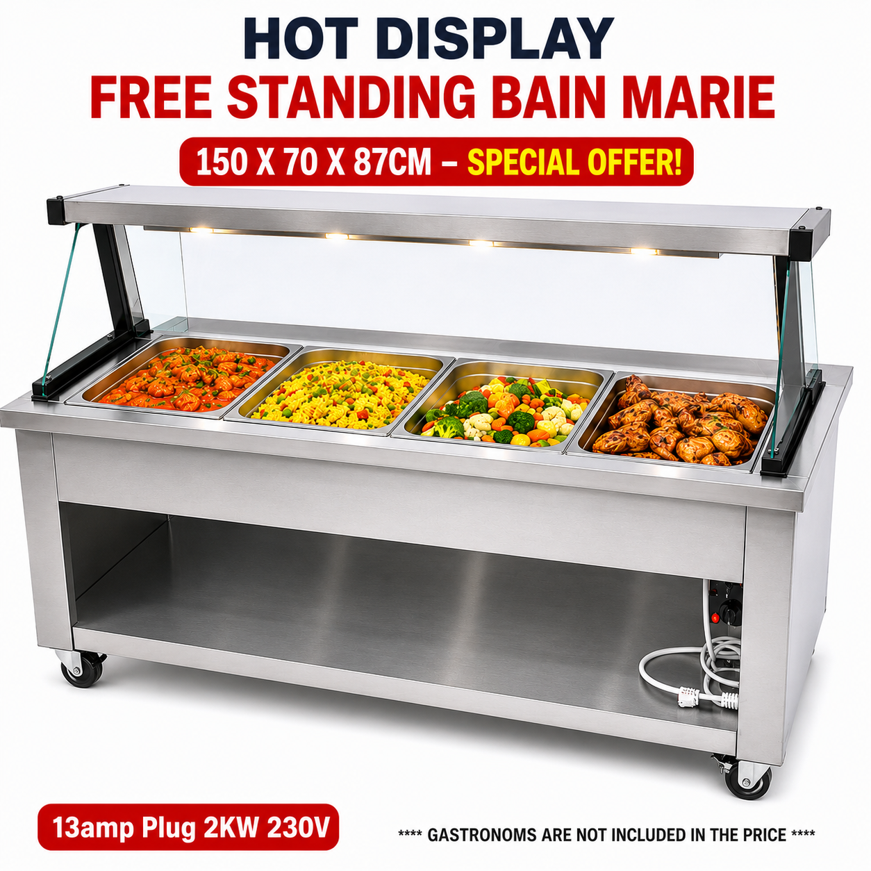 HOT DISPLAY FREE STANDING BAIN MARIE 150 X 70 X 87CM SPECIAL OFFER!