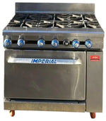 Commercial Natural Gas Imperial Six Burner Range Oven With Heavy Duty Castors