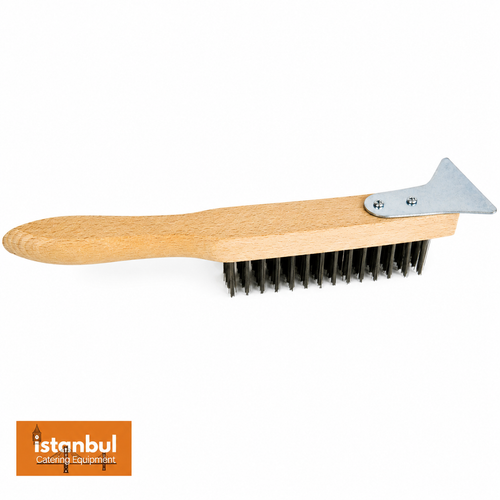 Close-up of Archway Charcoal Grill Brushes Set of 3 showcasing durable metal bristles, perfect for maintaining a spotless grill with this charcoal grill brush set.