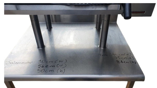 Close-up of the Falcon Natural Gas Salamander Grill 90cm with Table highlighting the even heat distribution for grilling and toasting.