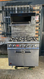 Natural Gas Falcon 6 Burner Cooker with Oven and Salamander Grill