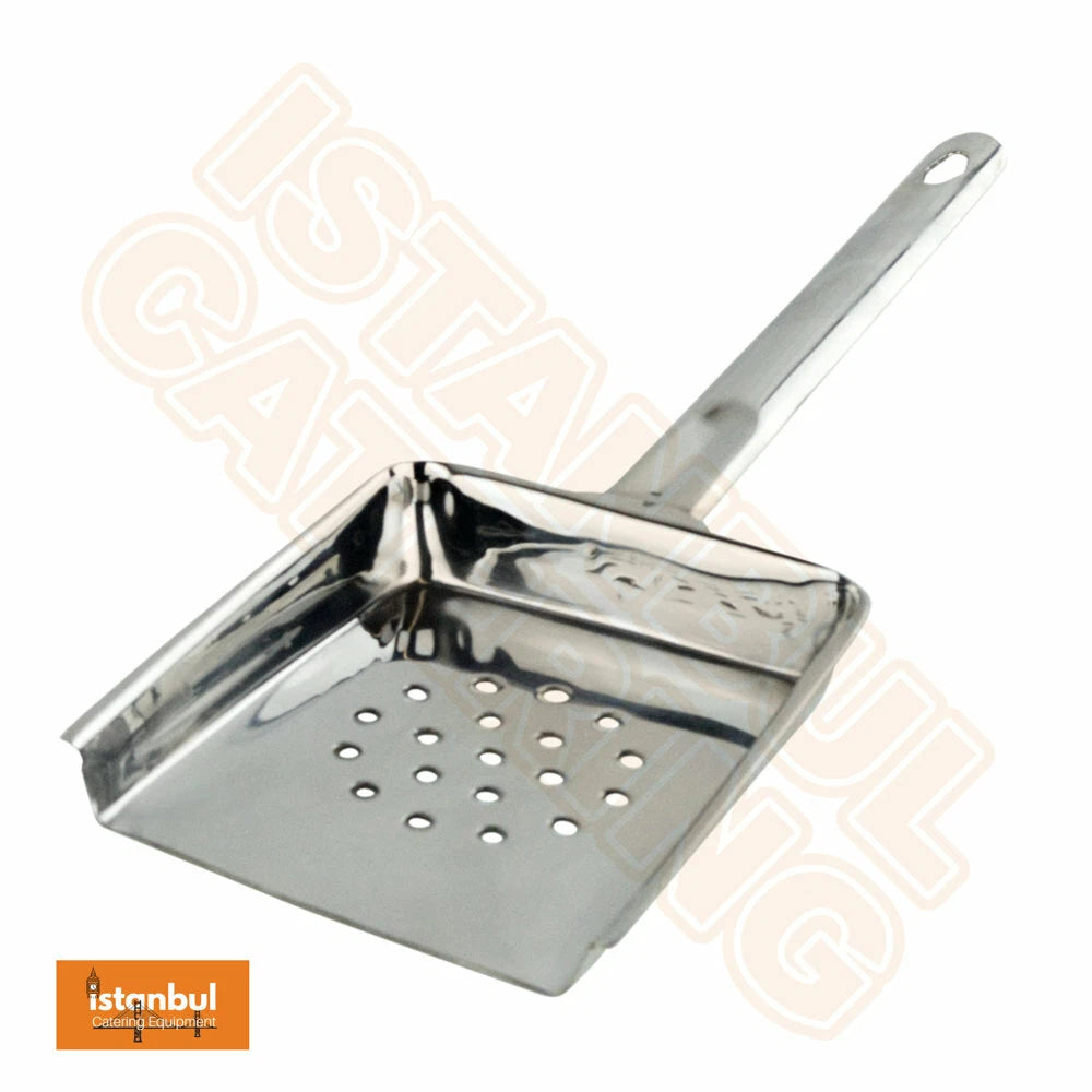 2 X Stainless Steel Chip Scoop With Drainage Holes - Ideal for serving crispy French fries, this stainless steel chip scoop features drainage holes to keep fries crunchy.