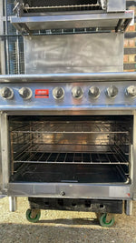 Natural Gas Falcon 6 Burner Cooker with Oven and Salamander Grill