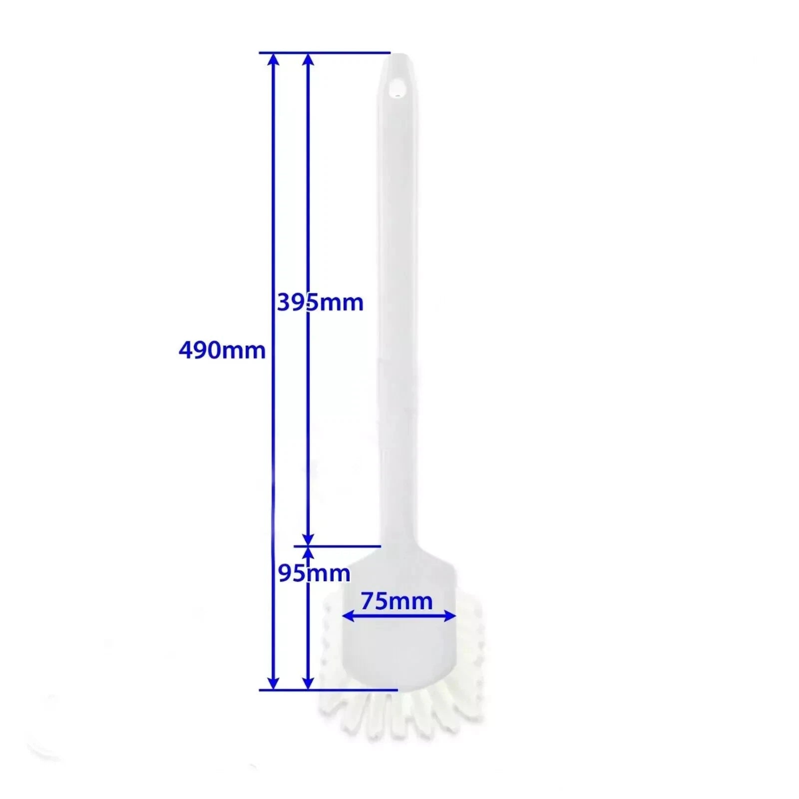 Henny Penny Pressure Fryer Cleaning Brush with long handle, showcasing dimensions and design for effective grease removal in commercial kitchens.