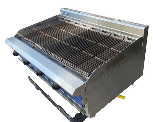 Front view of Blue Seal G598 4 Burner Natural Gas Char Grill 120cm Table Top Refurbished designed for professional kitchens