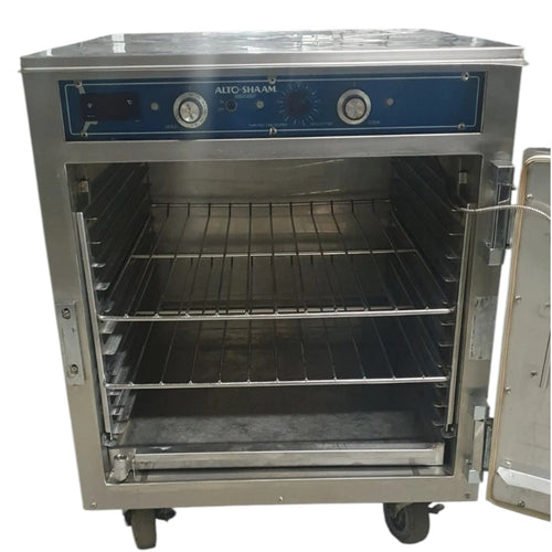 Close-up of the Auto-Shaam Holding Cabinet With Castors highlighting its heavy-duty commercial construction.