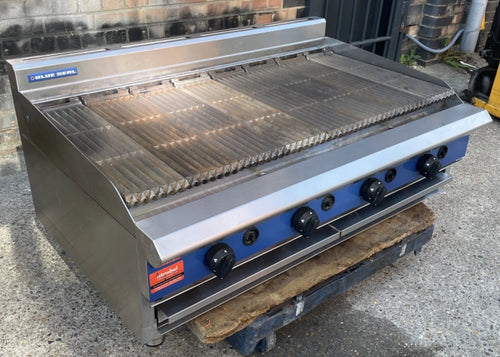 Blue Seal G598 4 Burner Natural Gas Char Grill 120cm Table Top Refurbished showcasing the powerful burners and spacious cooking area