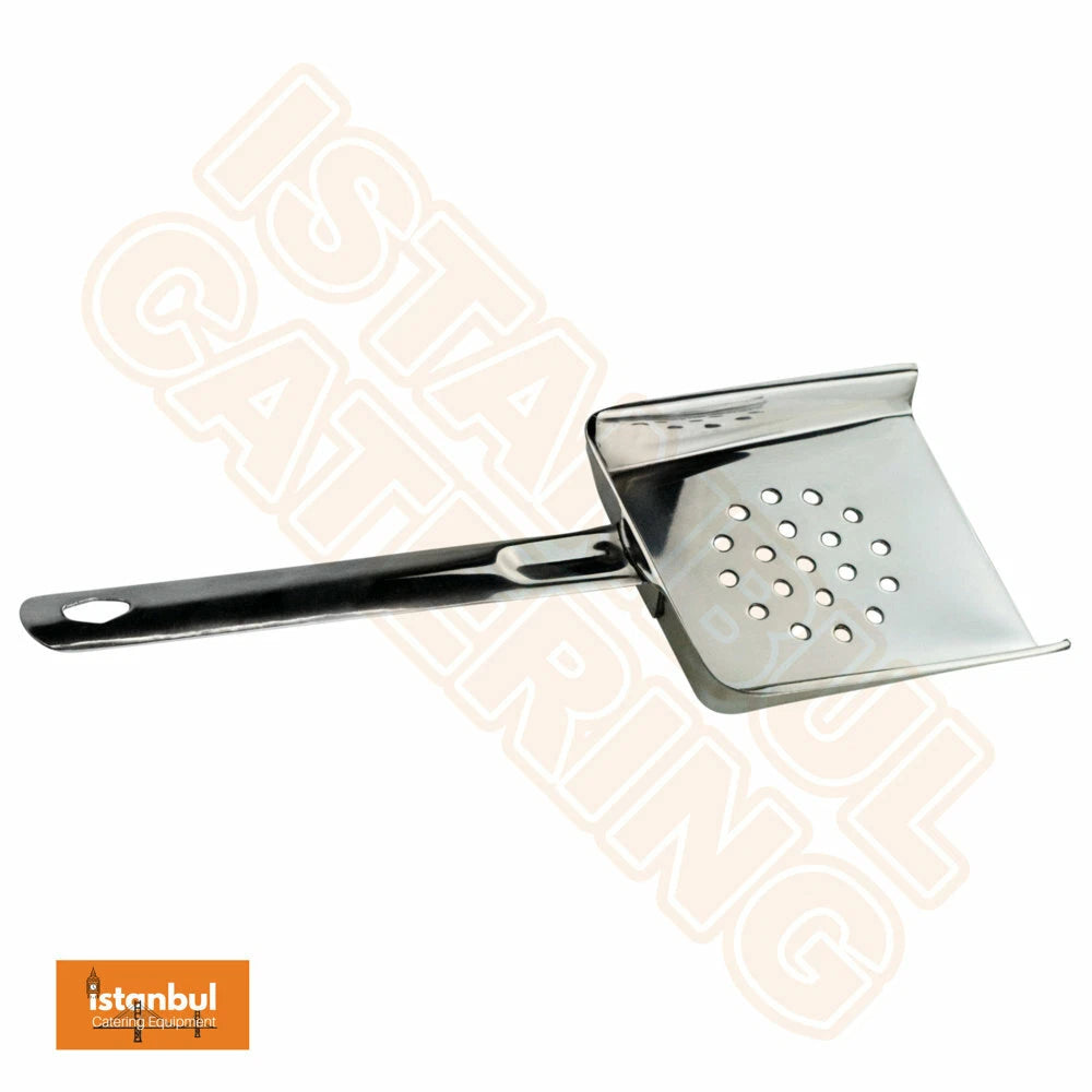 2 X Stainless Steel Chip Scoop With Drainage Holes - Perfect for cafes and home use, this stainless steel chip scoop is designed for serving crispy snacks effortlessly.