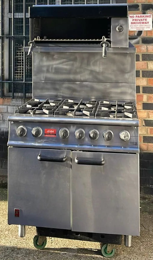 Natural Gas Falcon 6 Burner Cooker with Oven and Salamander Grill