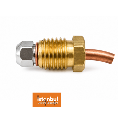 Detailed view of the Archway Charcoal Grill Gas Pilot Burner component, highlighting its robust design for effective grilling applications. Contains the tags: archway thermocouple, thermocouple.