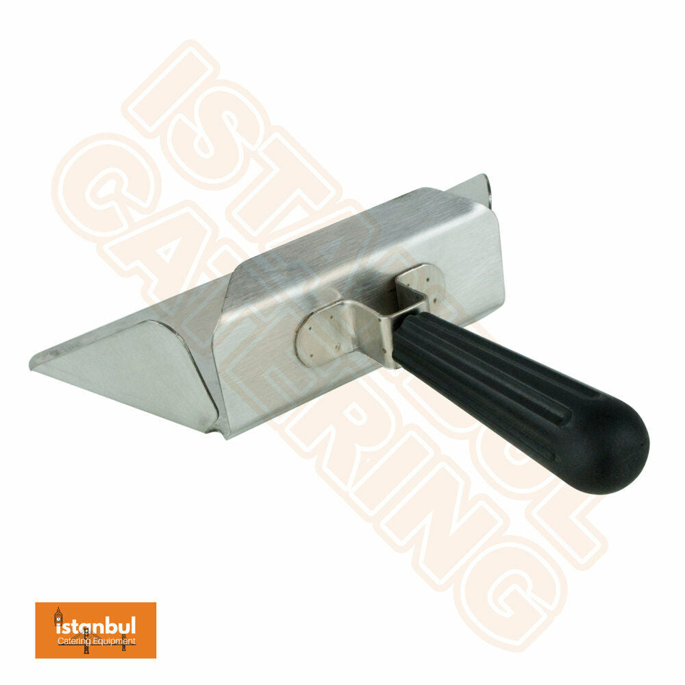 Close-up view of the Chips Bagger Stainless Steel Chip Scoop Fry Bagger Takeaway Kebab Shop, showcasing its durable stainless steel construction and efficient scooping dimensions.