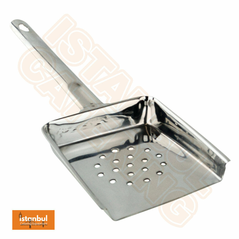 Versatile Stainless Steel Chip Scoop, designed with drainage holes for optimal moisture removal, perfect for serving crispy chips.