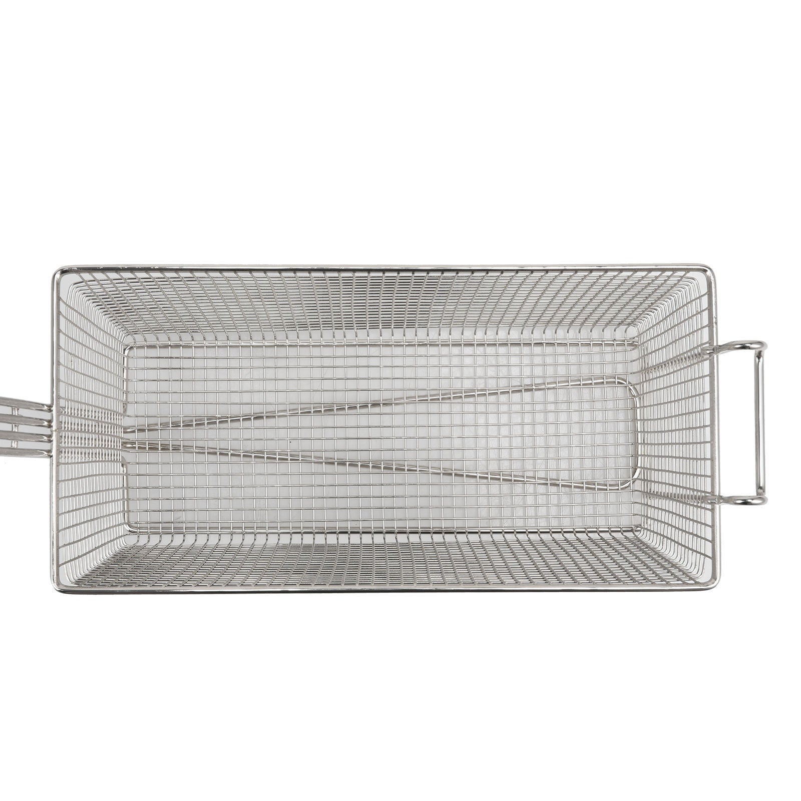 Imperial Twin Tank Fryer Basket IFS 2525 displayed with various fried foods, demonstrating its versatility for professional frying.