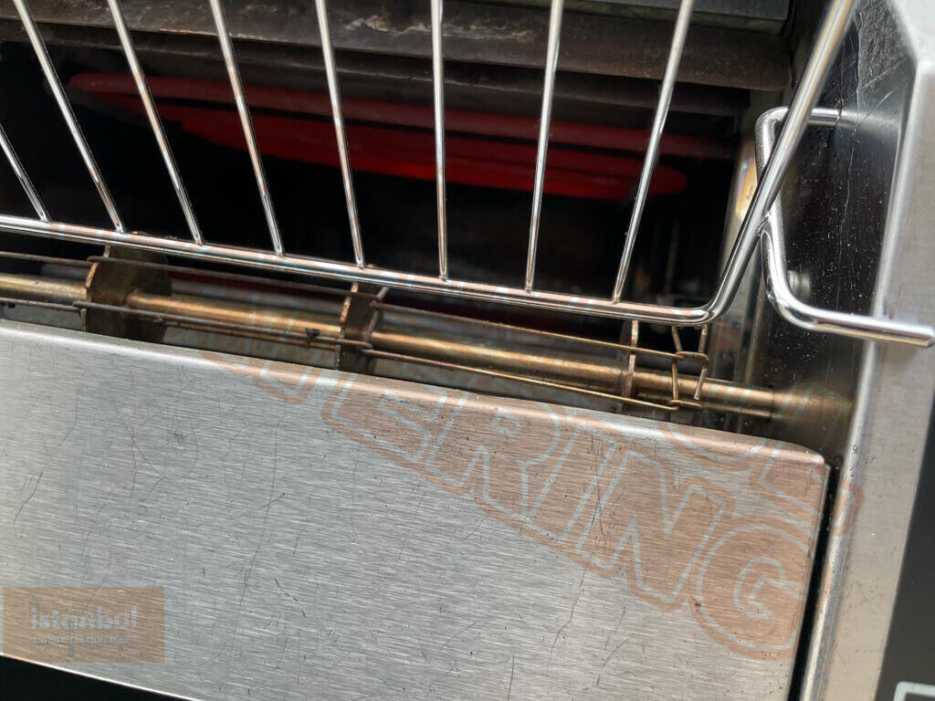 Lincat Electric Bun Toaster Conveyor Toaster CT1 displaying its dimensions and robust stainless steel build, ideal for busy kitchens.