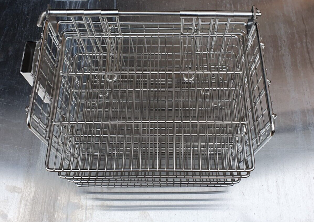 Henny Penny Electric Basket with Hinged Shelves and Legs showcasing durable stainless steel design and removable cooking shelves for even cooking.